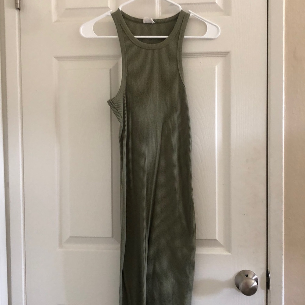 Green Midi Bodycon ribbed cotton dress
